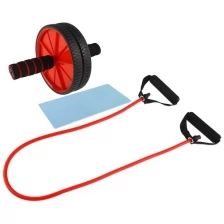 ONLITOP Набор для фитнеса (ролик для пресса+эспандер), цвет красный