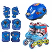 Коньки роликовые Hot Wheels, PU колеса со светом, в комплекте с защитой и шлемом, XS (26-29)