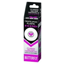 Мячи для настольного тенниса Butterfly 3* R40+ Plastic x3 White