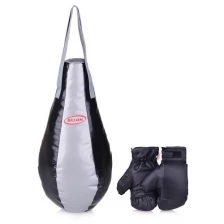 Набор для бокса Belon груша каплевидная 55 см х 28 см + перчатки, перчатки, серебро черный (НБ-004-Т/СеЧ)