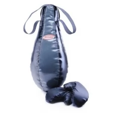 Набор для бокса груша каплевидная 55 см х Ø28 см+перчатки. Цвет темно-серый+черный