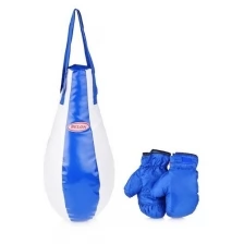 Набор для бокса груша каплевидная 55 см х Ø28 см+перчатки. Цвет синий+белый