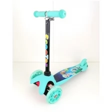 Самокат детский трехколесный Scooter М, светящиеся колеса, ножной тормоз, регулировка высоты руля / Детский кикборд, бирюзовый