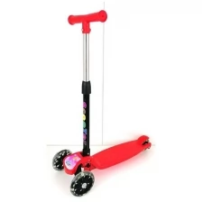 Самокат детский трехколесный Scooter, светящиеся колеса, ножной тормоз, регулировка высоты руля / Детский кикборд, красный