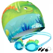 ONLYTOP Набор детский «Динозаврик», шапочка, очки для плавания, беруши, зажим для носа