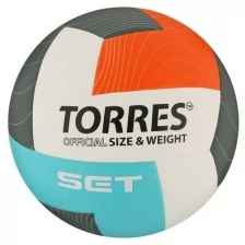 TORRES Мяч волейбольный TORRES Set, размер 5, синтетическая кожа (ТПУ), клееный, бутиловая камера, бело-оранж-серо-го