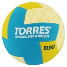 TORRES Мяч волейбольный TORRES Dig, размер 5, синтетическая кожа (ТПЕ), клееный, бутиловая камера, горчично-бирюзово