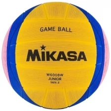 MIKASA Мяч для водного поло W6008Wр.2, jun, резина, вес 300-320 г, дл.окр. 58-60см, жел-син-роз