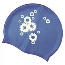 Шапочка для плавания Atemi, силикон, синяя (цветы), Psc402