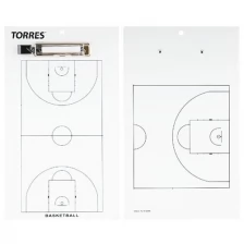 Тактическая доска для баскетбола TORRES , арт. TR1003B, маркерная, с зажимом, в комплекте маркер, белая