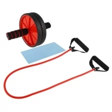 Набор для фитнеса (ролик для пресса+эспандер), цвет красный Onlitop 2579474 .