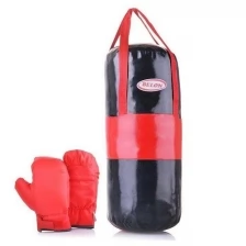 Набор для бокса: груша цилиндр (тент), цвет черный+красный+перчатки