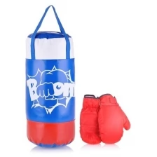 Набор для бокса: груша цилиндр 50 см х Ø20 см. цвет синий+белый+красный BOOM, тент