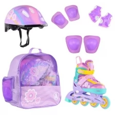 Набор роликовые коньки раздвижные FLORET Violet, шлем, набор защиты, в сумке (XS: 27-30)