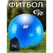 Мяч гимнастический массажный, фитбол, для фитнеса, для занятий спортом, диаметр 75 см, ПВХ, в сумке, синий, JB0210543