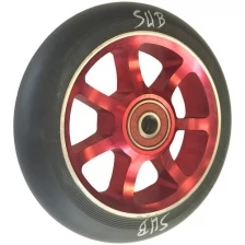 Колесо для самоката 00-180103 для труюкового самоката, фрезерованное алюминиевое с промподшипниками ABEC9 100мм SUB анодированное красно-черное