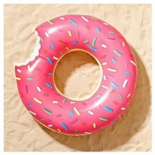 Надувной круг Пончик розовый диаметр 120 см для безопасного активного отдыха на воде на пляже и в бассейне, круг для плавания для детей и взрослых