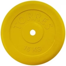 Диск обрезиненный TORRES 15 кг арт.PL504215, d.25мм, металл в резиновой оболочке, желтый